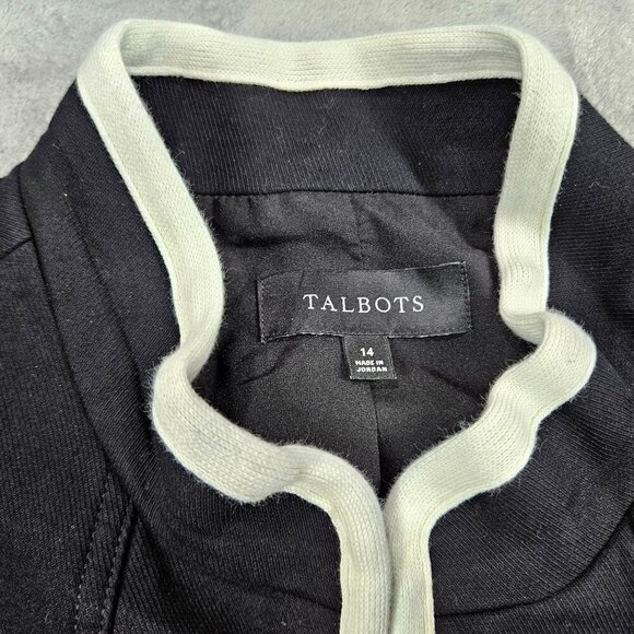 Talbots Blazer Womens 14 Black Military Stretch White Trim Preppy Jacket - Picture 5 of 12